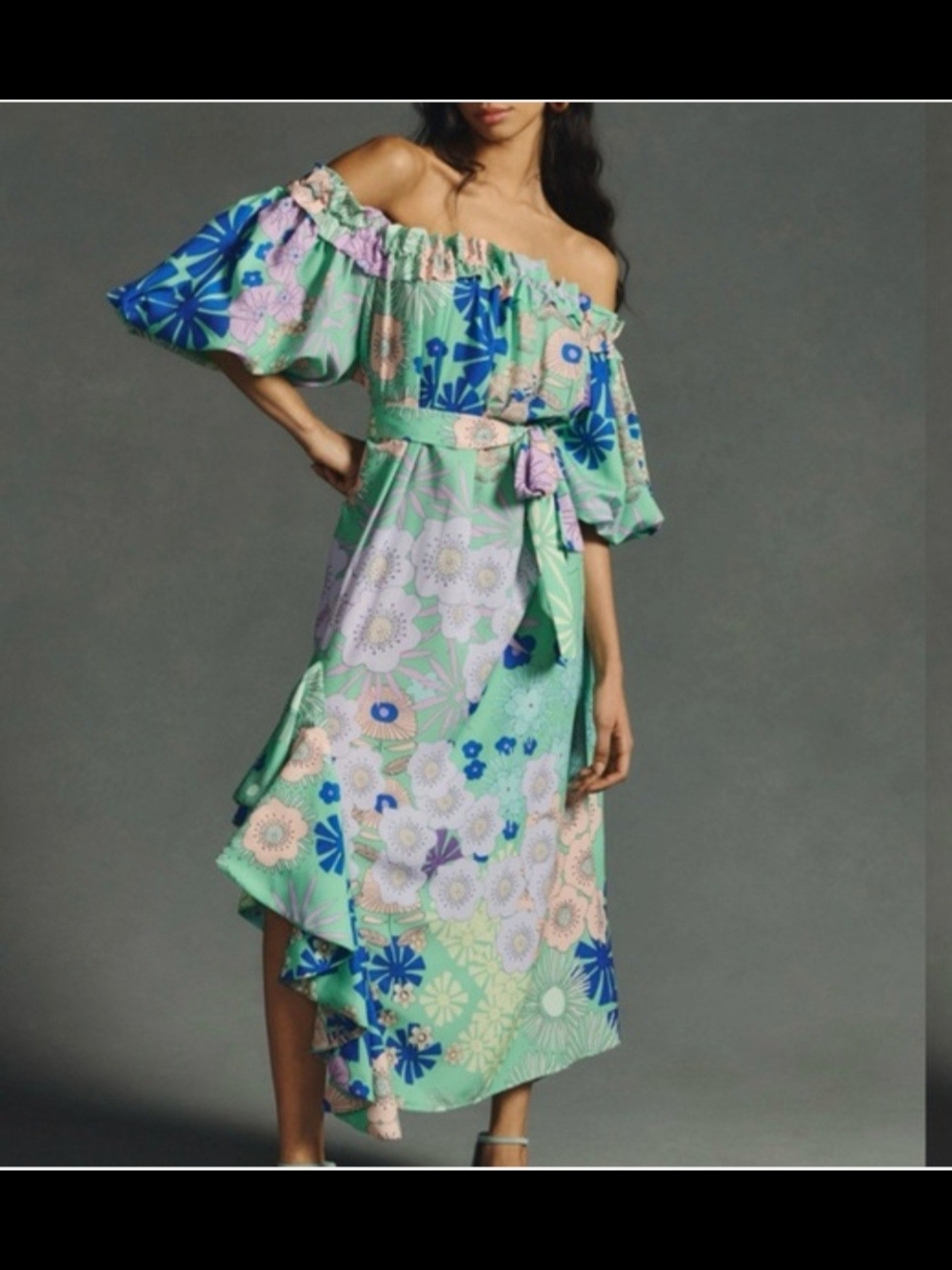 Anthropologie Oopscool Floral Off-Shoulder Ruffle Midi Dress